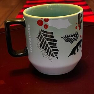 Starbucks Holiday Holly Berry Christmas Mug 14oz Square Handle-Rare Collectible